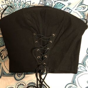 Black lace up corset crop top